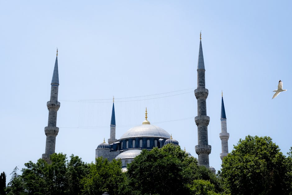 Stunning view of the Blue Mosque's domes and minarets against a clear sky in Istanbul.